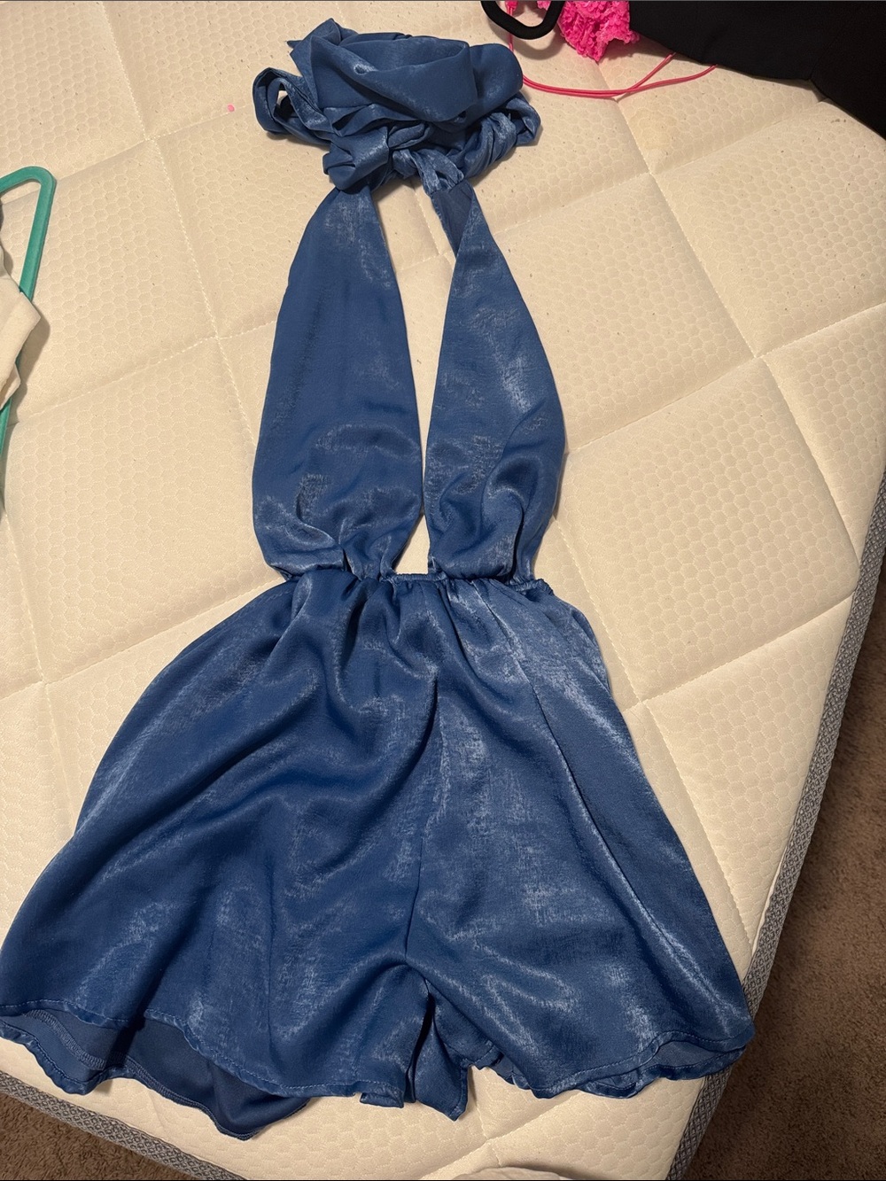 Lucy in the Sky Blue Satin Halter Romper